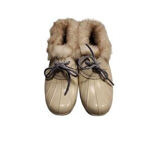 SPERRY Size 7.5 Womens Boots Saltwater 1-Eye Women's Fur Duck Ivory Bootie NWOB